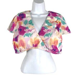 Torrid Wireless Mesh Surplice‎ Sleeve Bikini Swim Top 2X Floral Water SW-1907